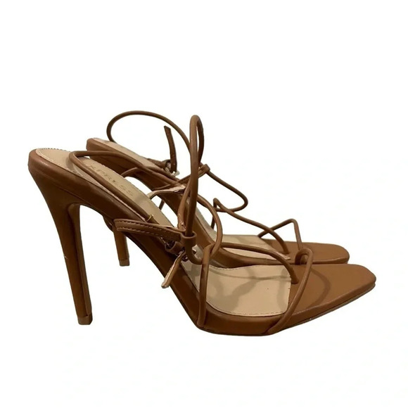 Express Brown Square Toe Lace Up Stiletto Heel 8 - Picture 1 of 8